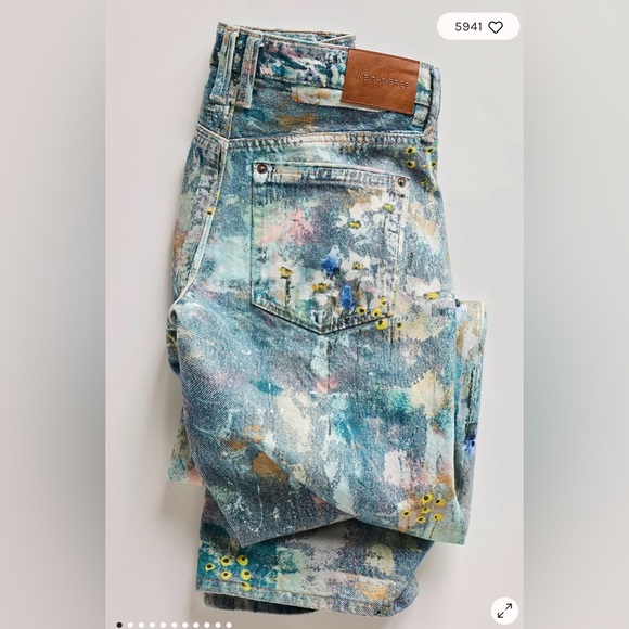 Free People We The Free Tennessee Low-Rise Illusions Jeans. NWT. Floral canvas - Picture 2 of 10